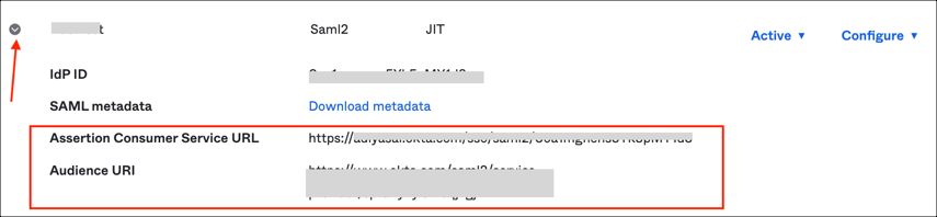 Make a copy of your Assertion Consumer Service URL and Audience URI values