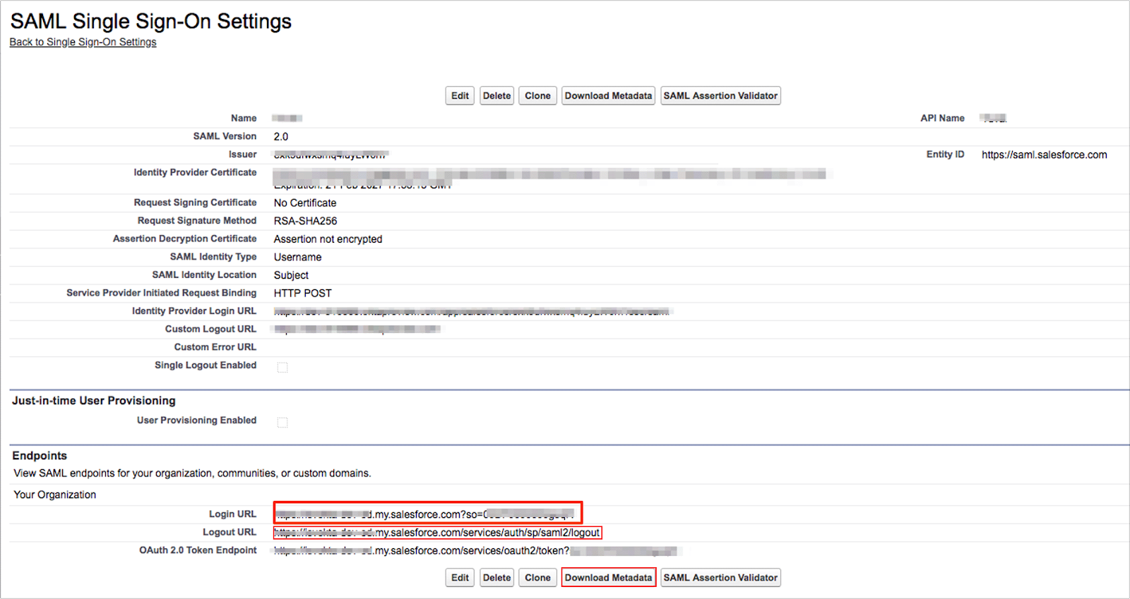 copy Login URL, optionally Logout URL and Download Metadata