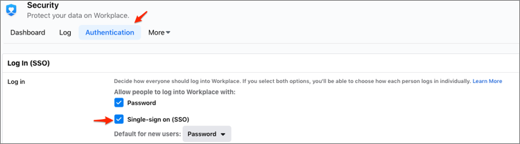 Select Authentication SSO and check the Single Sign-On (SSO) checkbox: