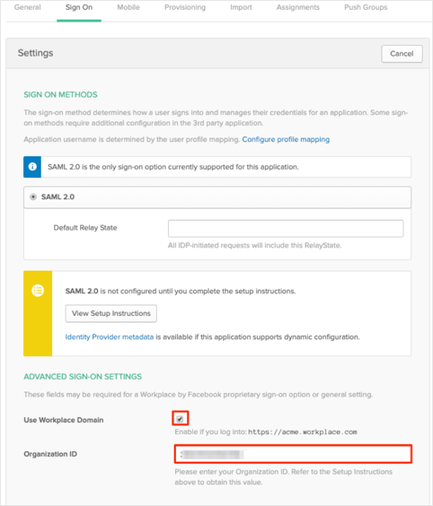 enter your Organization ID in Okta